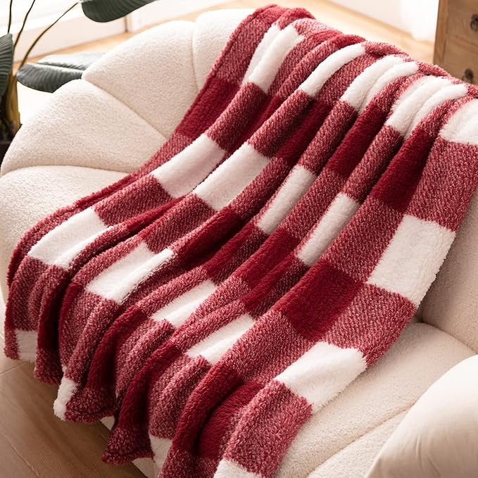Bertte Plaid Throw Blanket (Rust-Orange)