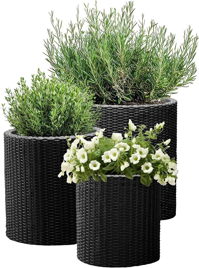 Keter Tall Resin Rattan Planter Set