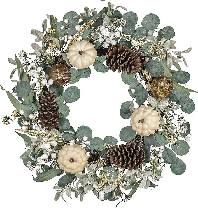 Valery Madelyn 24-Inch Fall Wreath with Pumpkins & Berries
