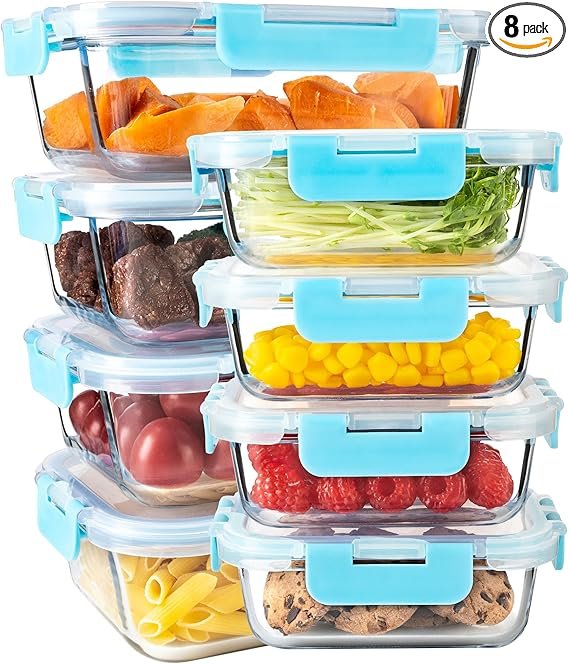 Glass Meal Prep Containers with Rose Lids