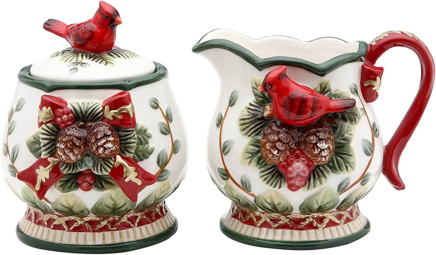 Cosmos Evergreen Holiday Cardinal Sugar & Creamer Set (1)